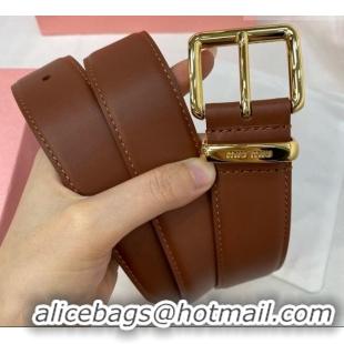 Grade Inexpensive Miu Miu Leather Belt 3.5cm 5432 Brown/Shiny Gold 2024
