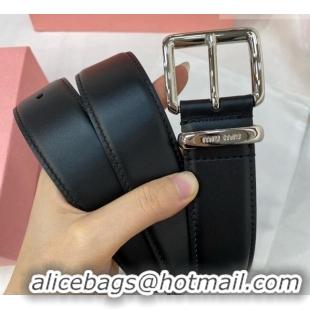 Best Grade Miu Miu Leather Belt 3.5cm 5432 Black/Silver 2024