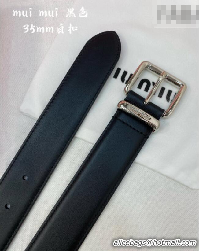 Best Grade Miu Miu Leather Belt 3.5cm 5432 Black/Silver 2024