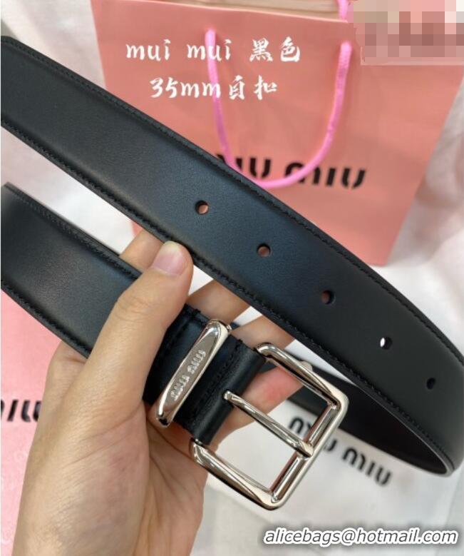 Best Grade Miu Miu Leather Belt 3.5cm 5432 Black/Silver 2024