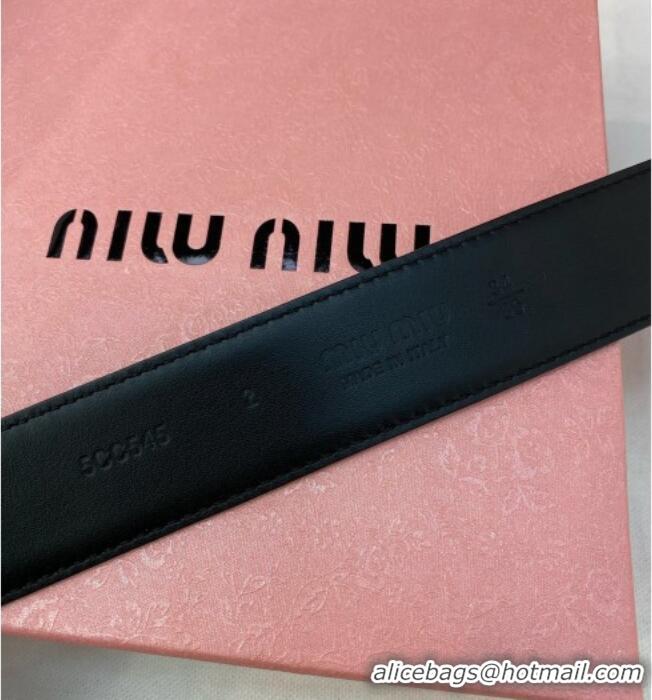 Best Grade Miu Miu Leather Belt 3.5cm 5432 Black/Silver 2024