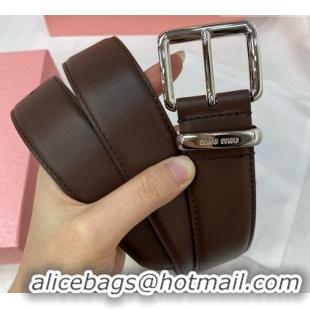 Original Cheap Miu Miu Leather Belt 3.5cm 5432 Coffee/Silver 2024
