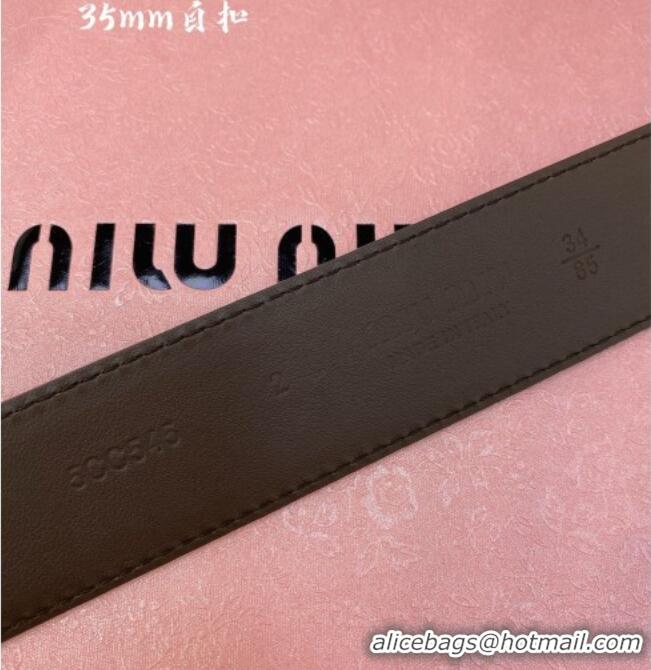 Original Cheap Miu Miu Leather Belt 3.5cm 5432 Coffee/Silver 2024