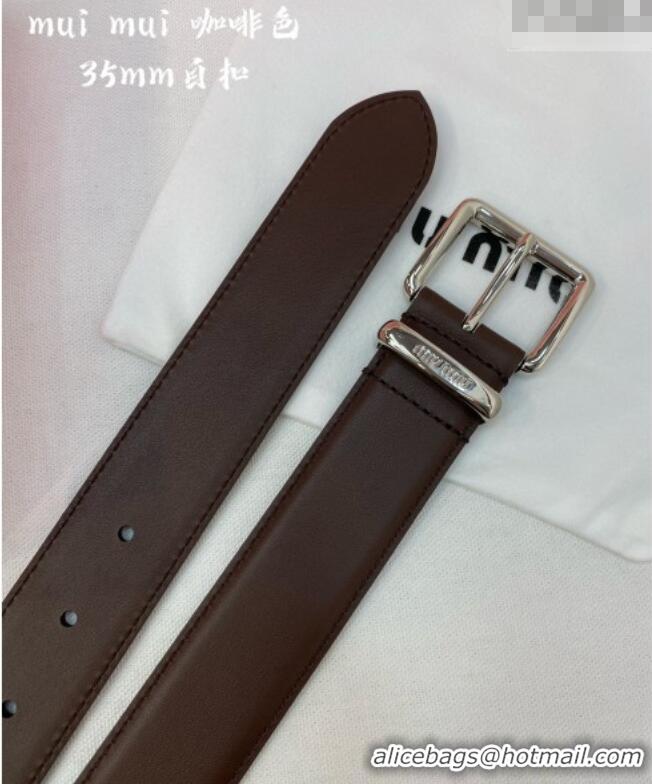 Original Cheap Miu Miu Leather Belt 3.5cm 5432 Coffee/Silver 2024