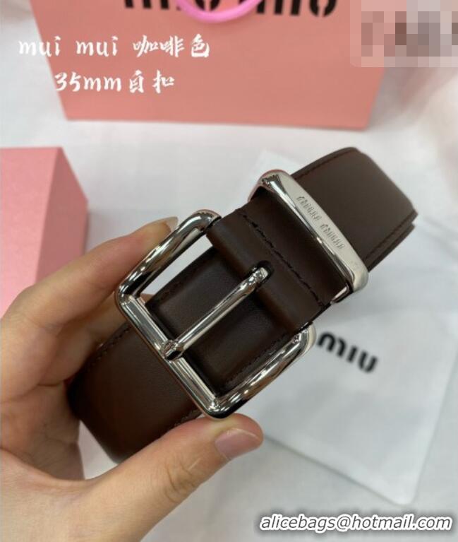 Original Cheap Miu Miu Leather Belt 3.5cm 5432 Coffee/Silver 2024