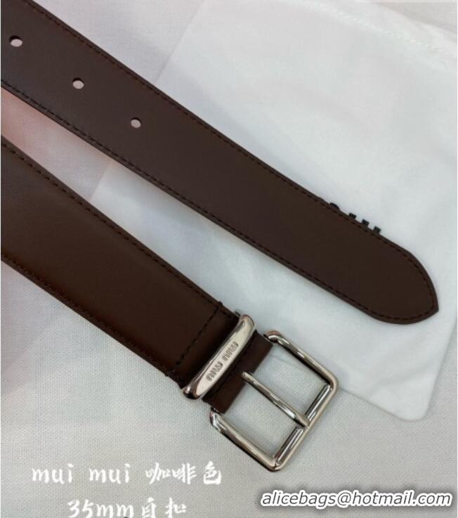 Original Cheap Miu Miu Leather Belt 3.5cm 5432 Coffee/Silver 2024