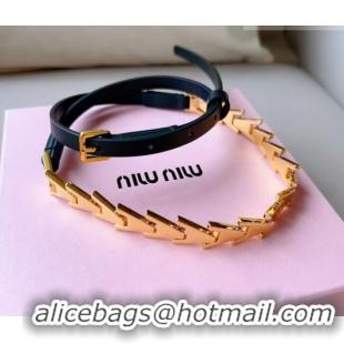 Unique Grade Miu Miu Belt 1.5cm in Metal and Shiny Calfskin 0510 Black 2024