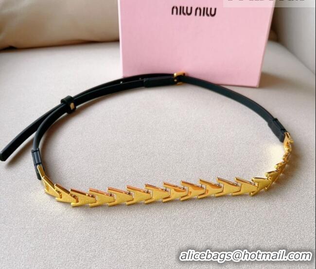 Unique Grade Miu Miu Belt 1.5cm in Metal and Shiny Calfskin 0510 Black 2024