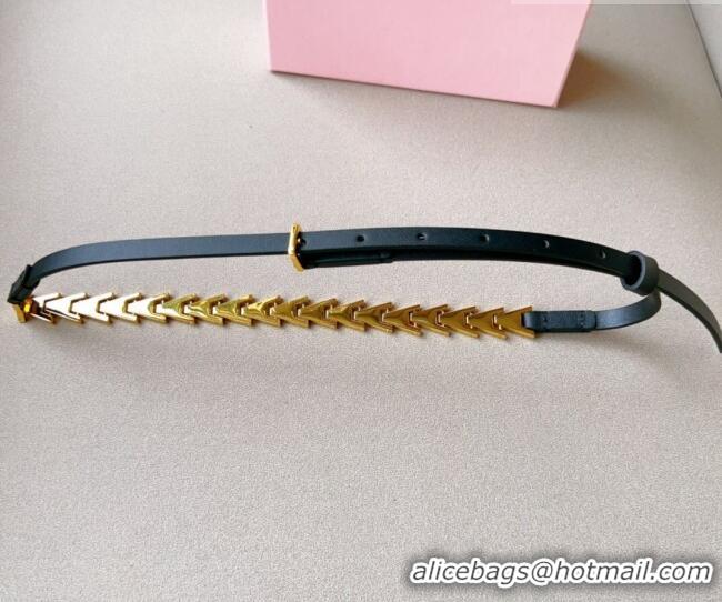 Unique Grade Miu Miu Belt 1.5cm in Metal and Shiny Calfskin 0510 Black 2024