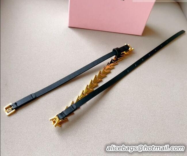 Unique Grade Miu Miu Belt 1.5cm in Metal and Shiny Calfskin 0510 Black 2024