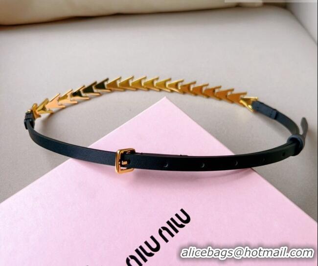 Unique Grade Miu Miu Belt 1.5cm in Metal and Shiny Calfskin 0510 Black 2024