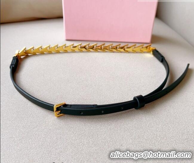 Unique Grade Miu Miu Belt 1.5cm in Metal and Shiny Calfskin 0510 Black 2024