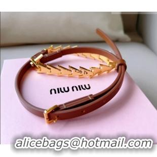Buy Discount Miu Miu Belt 1.5cm in Metal and Shiny Calfskin 0510 Brown 2024
