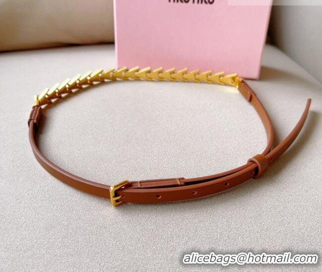 Buy Discount Miu Miu Belt 1.5cm in Metal and Shiny Calfskin 0510 Brown 2024