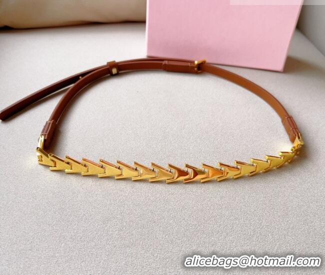 Buy Discount Miu Miu Belt 1.5cm in Metal and Shiny Calfskin 0510 Brown 2024