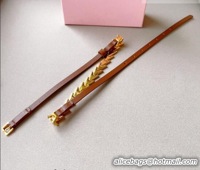 Buy Discount Miu Miu Belt 1.5cm in Metal and Shiny Calfskin 0510 Brown 2024