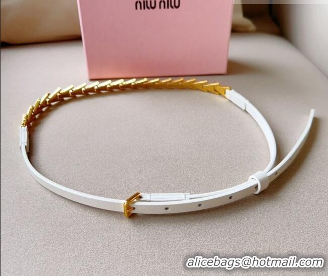 Best Price Miu Miu Belt 1.5cm in Metal and Shiny Calfskin 0510 White 2024