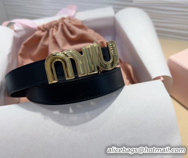Top Design Miu Miu Leather Belt 2cm with logo Buckle 0708 Black/Gold 2024