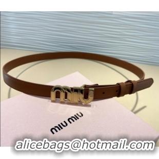 Luxury Discount Miu Miu Leather Belt 2cm with logo Buckle 0708 Brown/Gold 2024