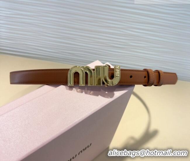Luxury Discount Miu Miu Leather Belt 2cm with logo Buckle 0708 Brown/Gold 2024