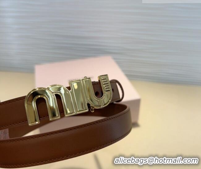 Luxury Discount Miu Miu Leather Belt 2cm with logo Buckle 0708 Brown/Gold 2024