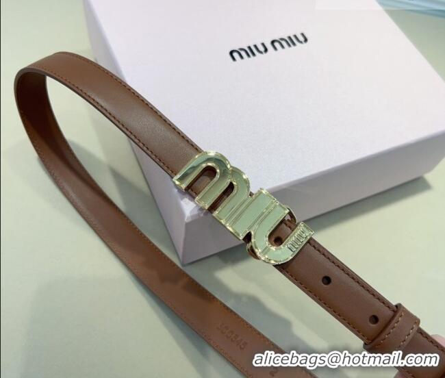 Luxury Discount Miu Miu Leather Belt 2cm with logo Buckle 0708 Brown/Gold 2024