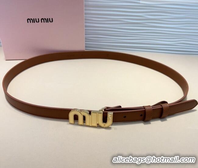 Luxury Discount Miu Miu Leather Belt 2cm with logo Buckle 0708 Brown/Gold 2024