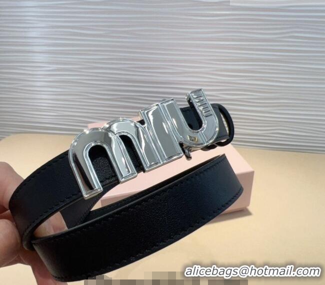 Super Quality Miu Miu Leather Belt 2cm with logo Buckle 0708 Black/Silver 2024