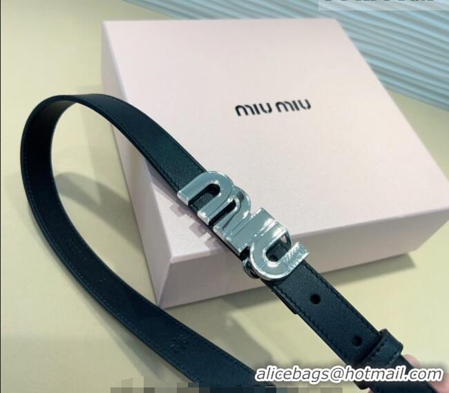 Super Quality Miu Miu Leather Belt 2cm with logo Buckle 0708 Black/Silver 2024