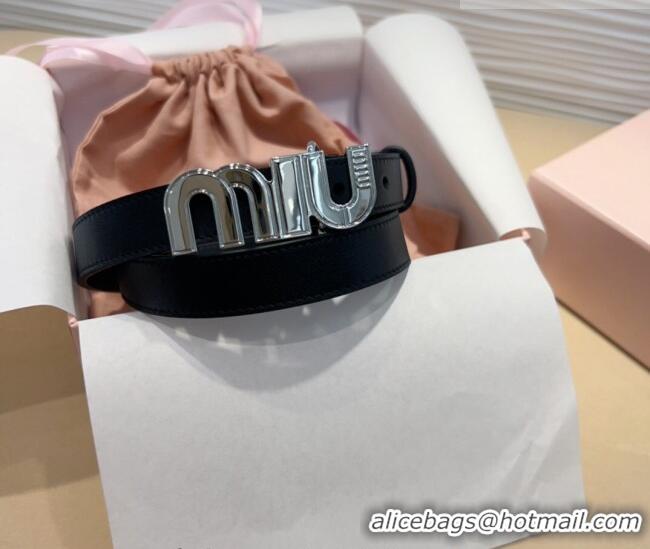 Super Quality Miu Miu Leather Belt 2cm with logo Buckle 0708 Black/Silver 2024