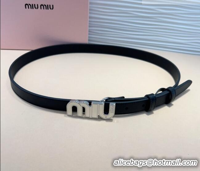 Super Quality Miu Miu Leather Belt 2cm with logo Buckle 0708 Black/Silver 2024