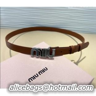 Best Quality Miu Miu Leather Belt 2cm with logo Buckle 0708 Brown/Silver 2024