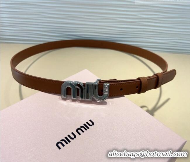Best Quality Miu Miu Leather Belt 2cm with logo Buckle 0708 Brown/Silver 2024