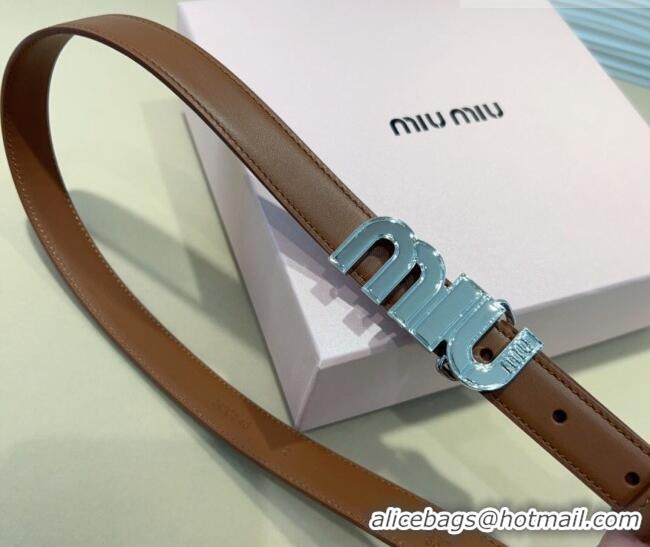 Best Quality Miu Miu Leather Belt 2cm with logo Buckle 0708 Brown/Silver 2024