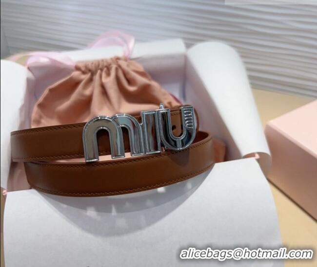 Best Quality Miu Miu Leather Belt 2cm with logo Buckle 0708 Brown/Silver 2024