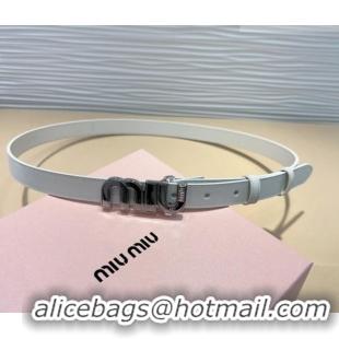 New Release Creation Miu Miu Leather Belt 2cm with logo Buckle 0708 White/Silver 2024