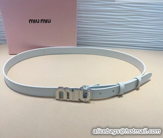 New Release Creation Miu Miu Leather Belt 2cm with logo Buckle 0708 White/Silver 2024
