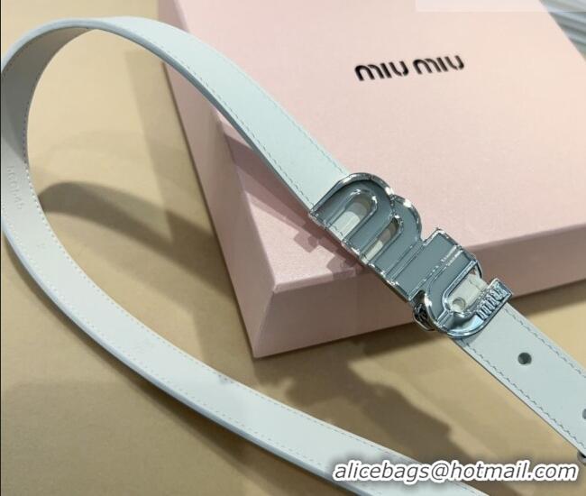 New Release Creation Miu Miu Leather Belt 2cm with logo Buckle 0708 White/Silver 2024