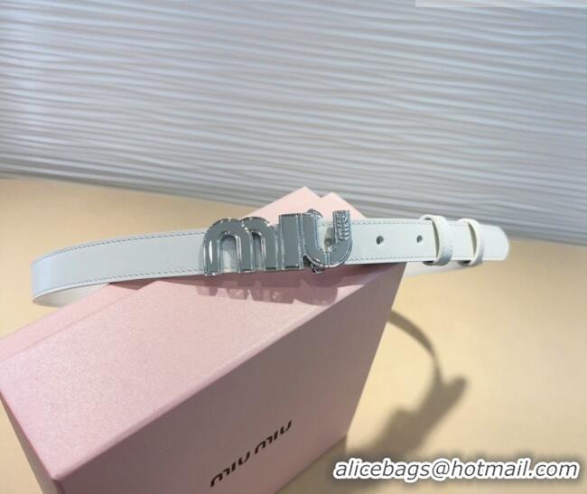 New Release Creation Miu Miu Leather Belt 2cm with logo Buckle 0708 White/Silver 2024
