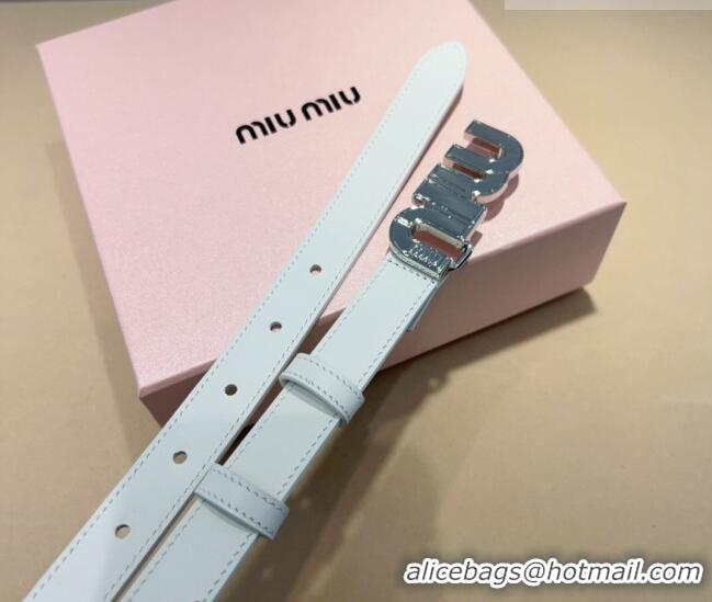 New Release Creation Miu Miu Leather Belt 2cm with logo Buckle 0708 White/Silver 2024