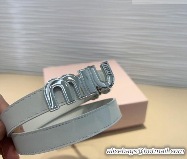 New Release Creation Miu Miu Leather Belt 2cm with logo Buckle 0708 White/Silver 2024