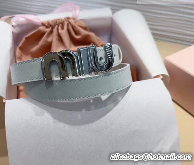 New Release Creation Miu Miu Leather Belt 2cm with logo Buckle 0708 White/Silver 2024