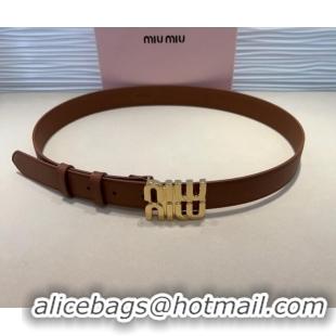 Top Grade Miu Miu Calfskin Belt 3cm with MIU Buckle MM102201 Brown/Gold 2024