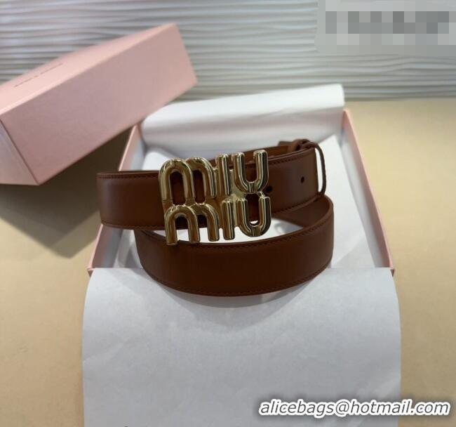 Top Grade Miu Miu Calfskin Belt 3cm with MIU Buckle MM102201 Brown/Gold 2024