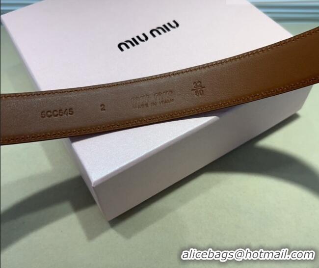 Top Grade Miu Miu Calfskin Belt 3cm with MIU Buckle MM102201 Brown/Gold 2024
