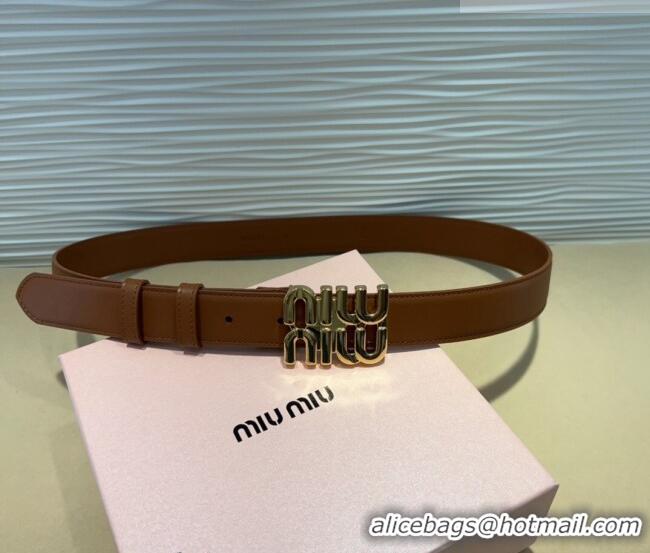 Top Grade Miu Miu Calfskin Belt 3cm with MIU Buckle MM102201 Brown/Gold 2024