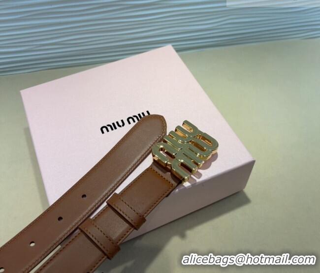 Top Grade Miu Miu Calfskin Belt 3cm with MIU Buckle MM102201 Brown/Gold 2024
