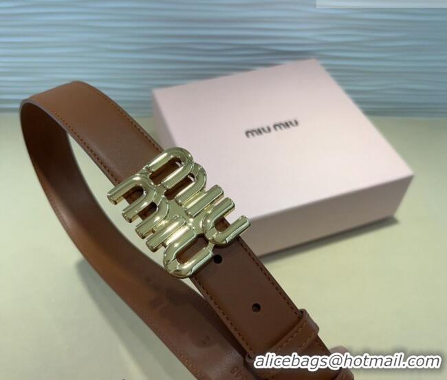 Top Grade Miu Miu Calfskin Belt 3cm with MIU Buckle MM102201 Brown/Gold 2024