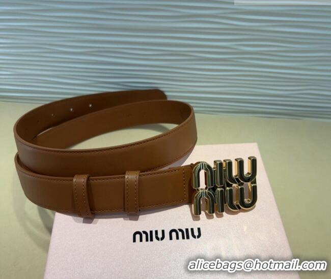 Top Grade Miu Miu Calfskin Belt 3cm with MIU Buckle MM102201 Brown/Gold 2024