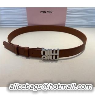 Super Quality Miu Miu Calfskin Belt 3cm with MIU Buckle MM102201 Brown/Silver 2024